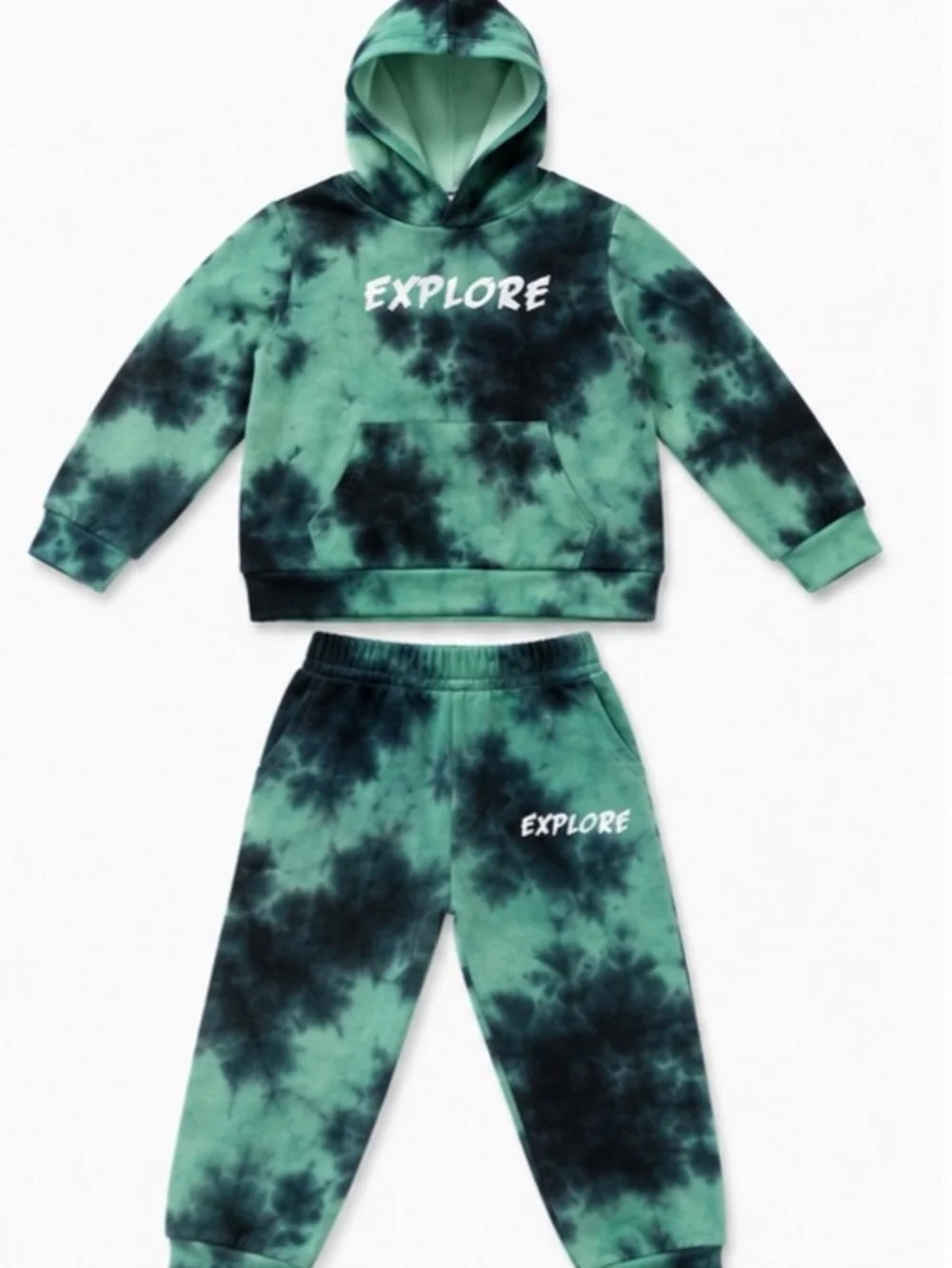SHEIN Green and Black Tie-Dye Kids Hoodie Set